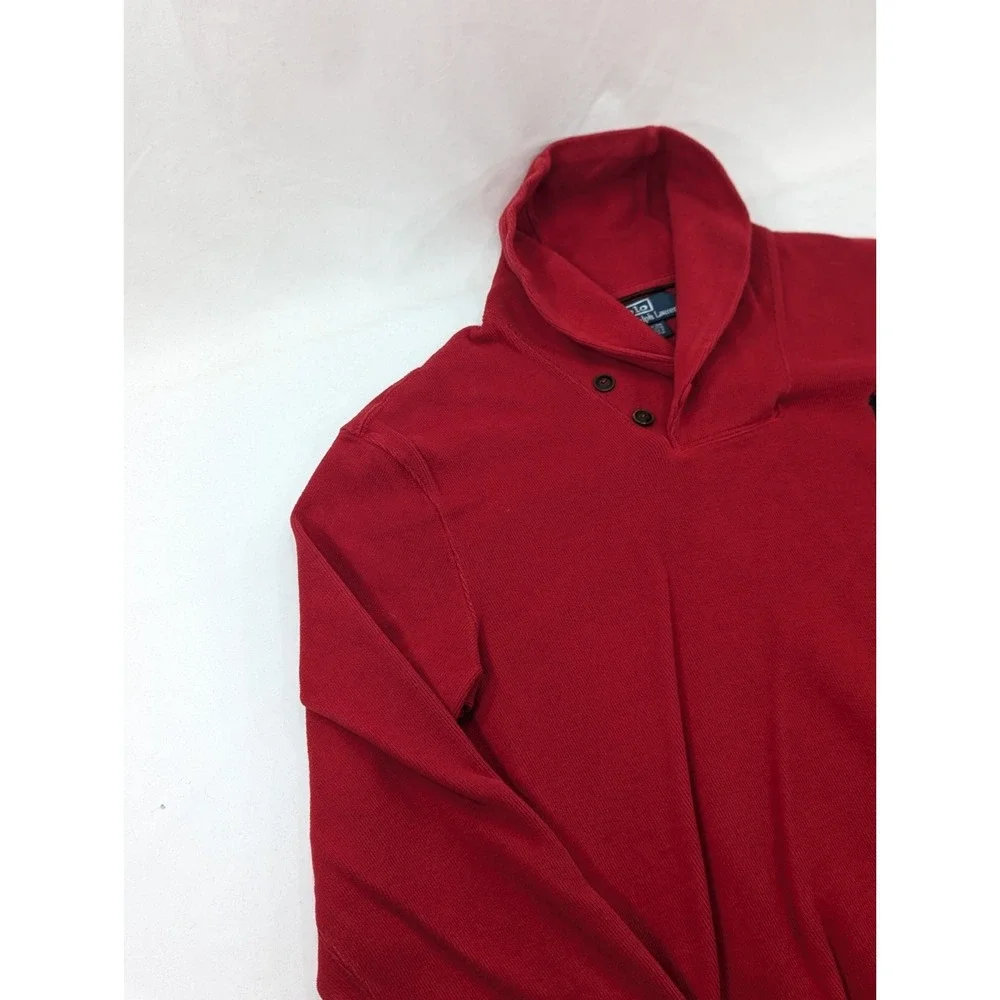 VTG Polo Ralph Lauren Men's Red Sweater Cowl Neck Large Cotton knit pullover